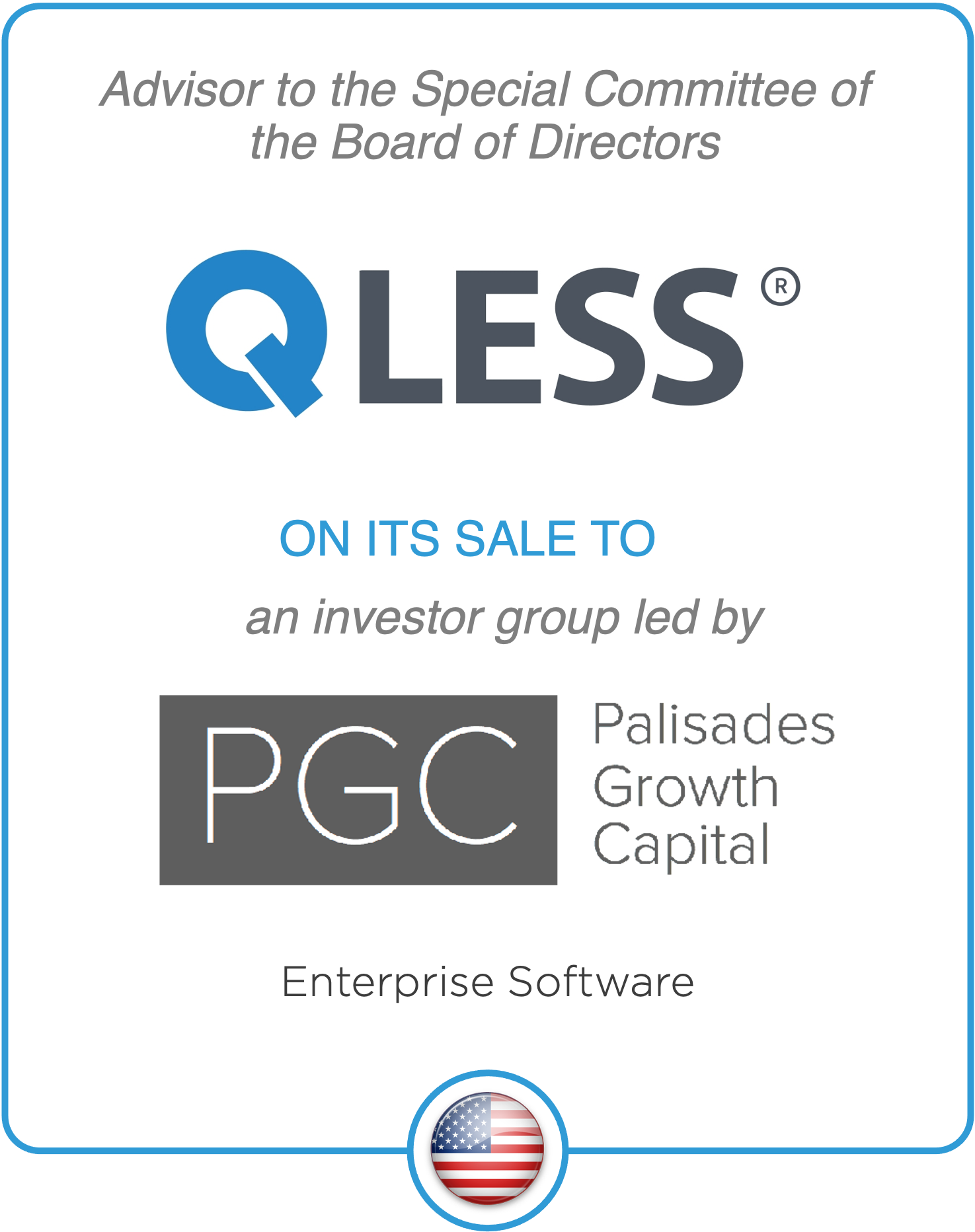 Drake Star Advises the Special Committee of the Board of Directors of Qless on its Sale to an Investor Group Led by Palisades Growth